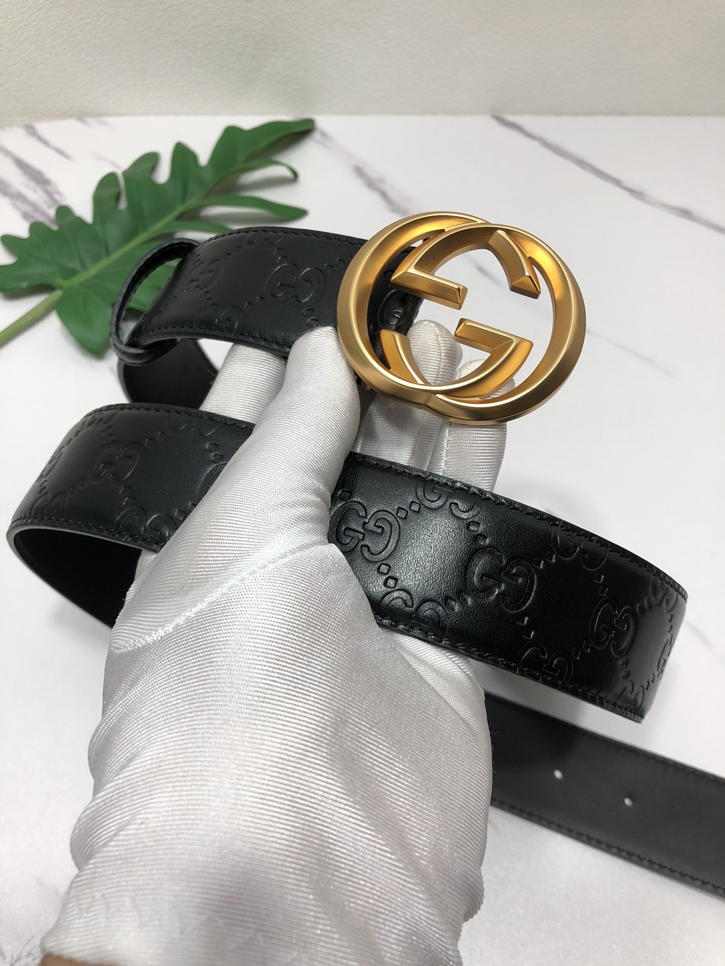 配全套包装礼盒古驰原单头层牛皮压G面