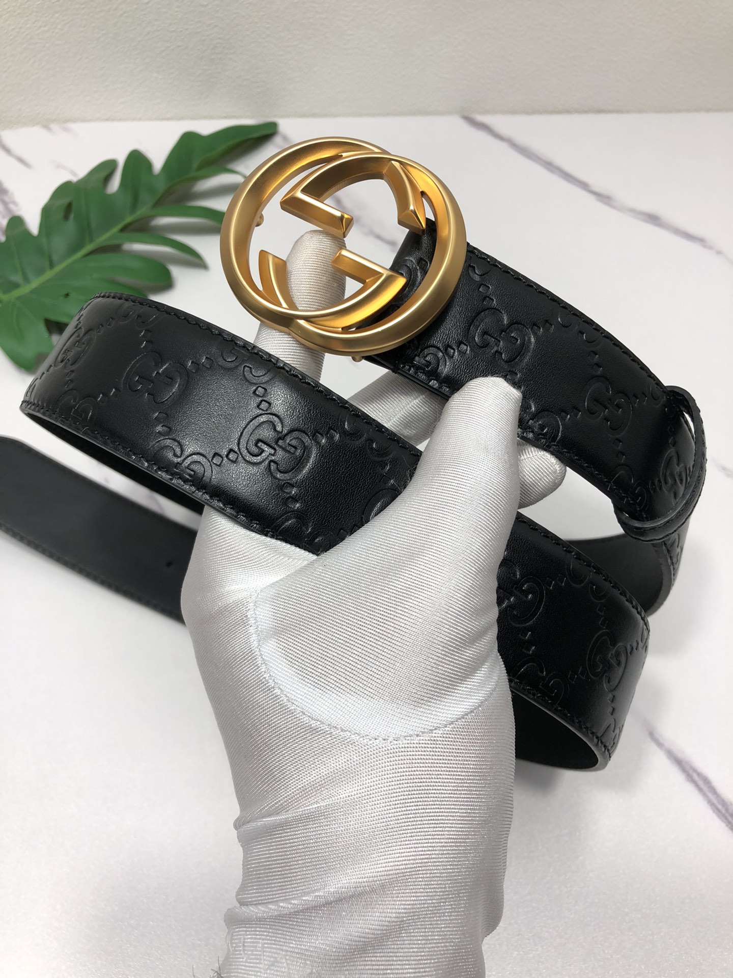 配全套包装礼盒古驰原单头层牛皮压G面