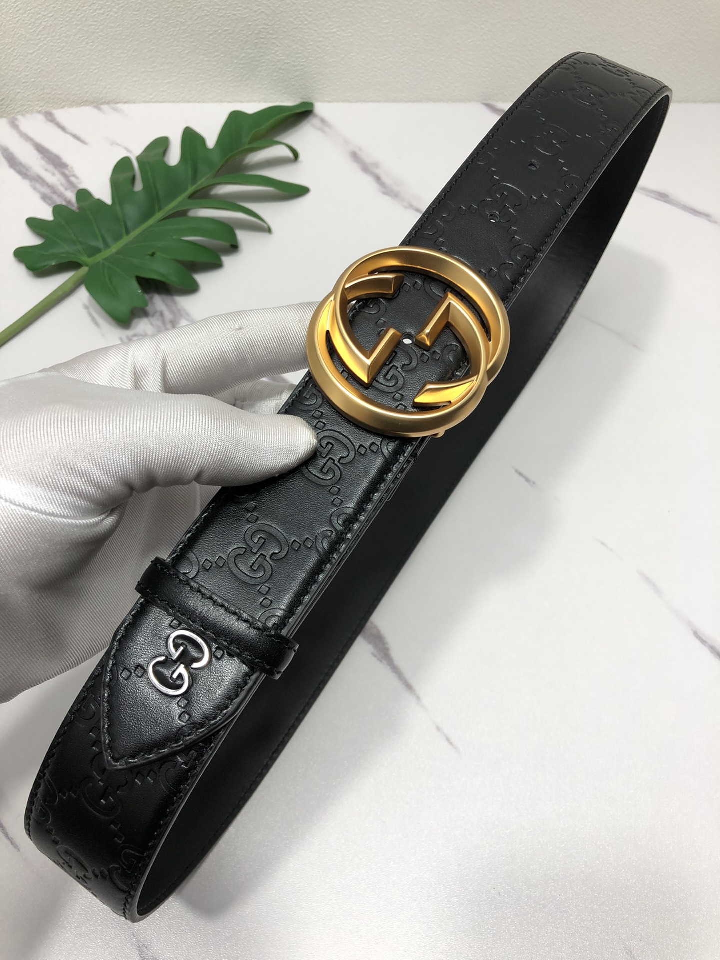 配全套包装礼盒古驰原单头层牛皮压G面