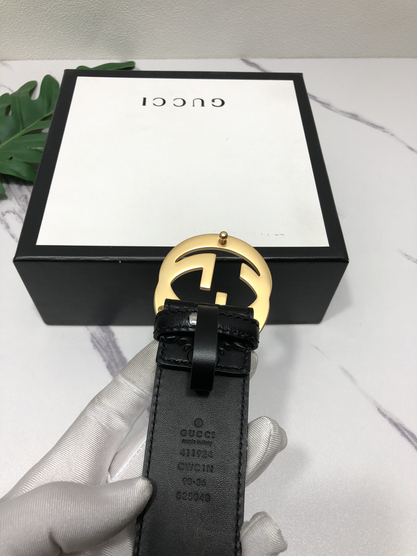 配全套包装礼盒古驰原单头层牛皮压G面