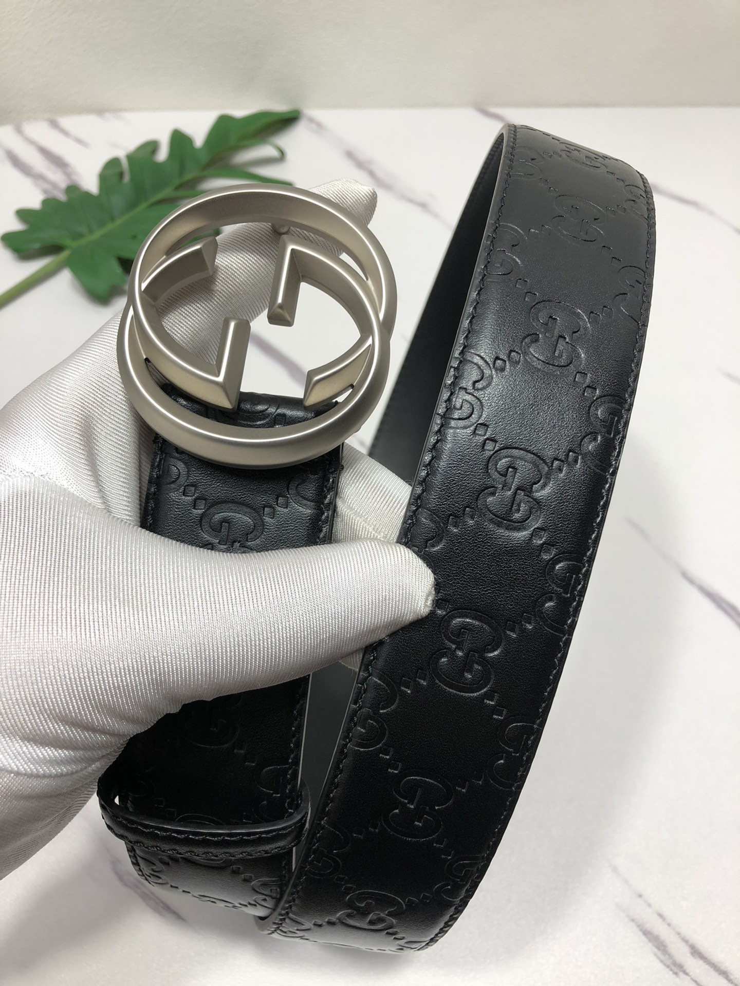 配全套包装礼盒古驰原单头层牛皮压G面