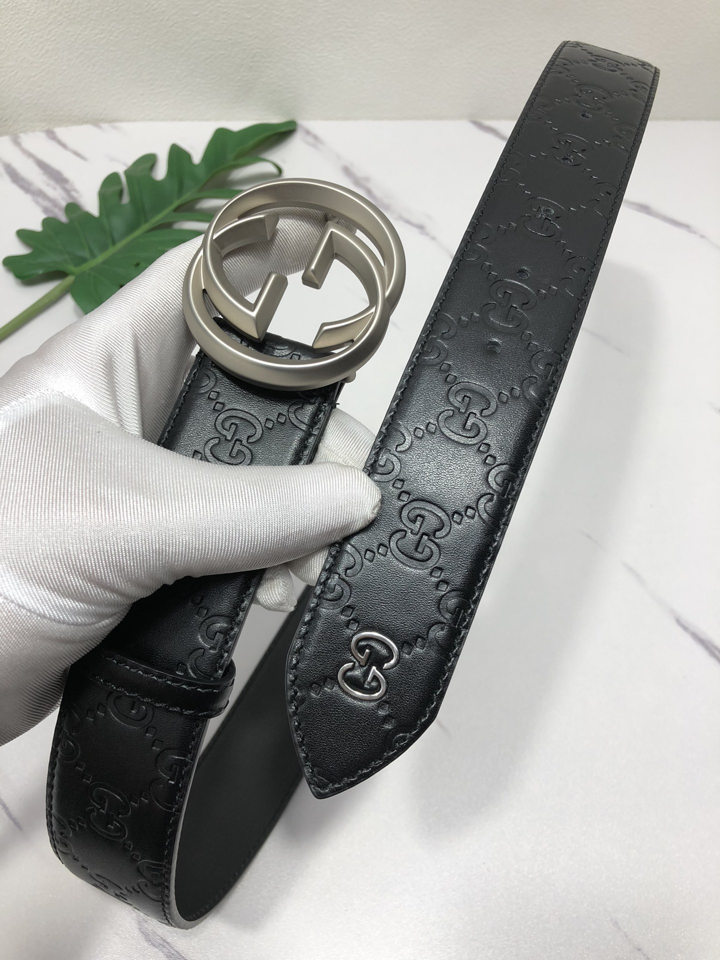 配全套包装礼盒古驰原单头层牛皮压G面