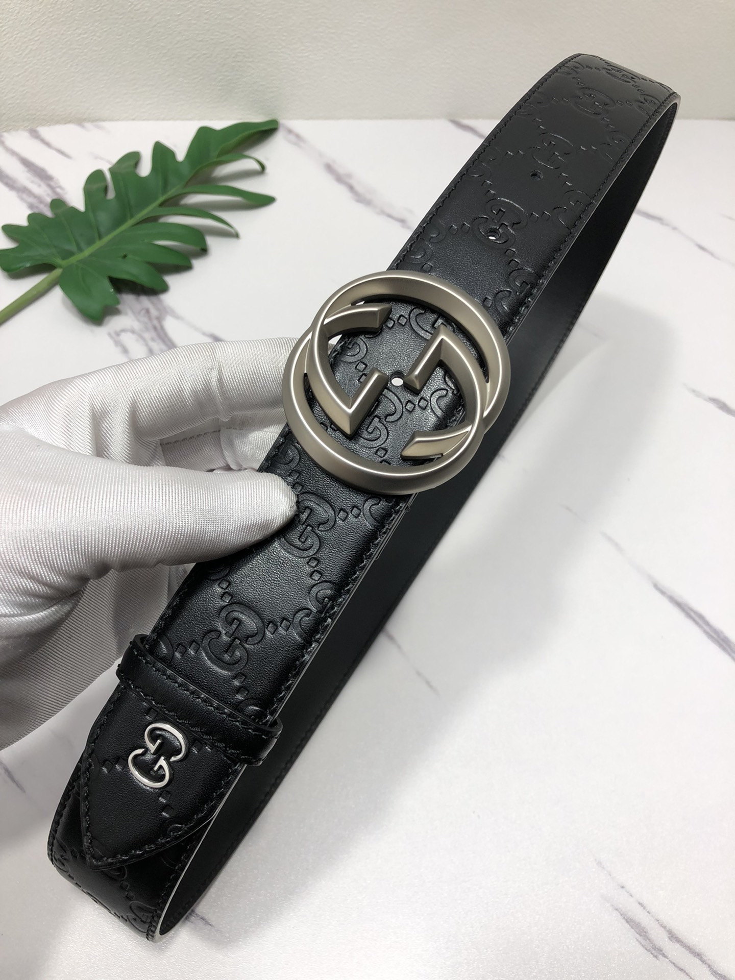 配全套包装礼盒古驰原单头层牛皮压G面