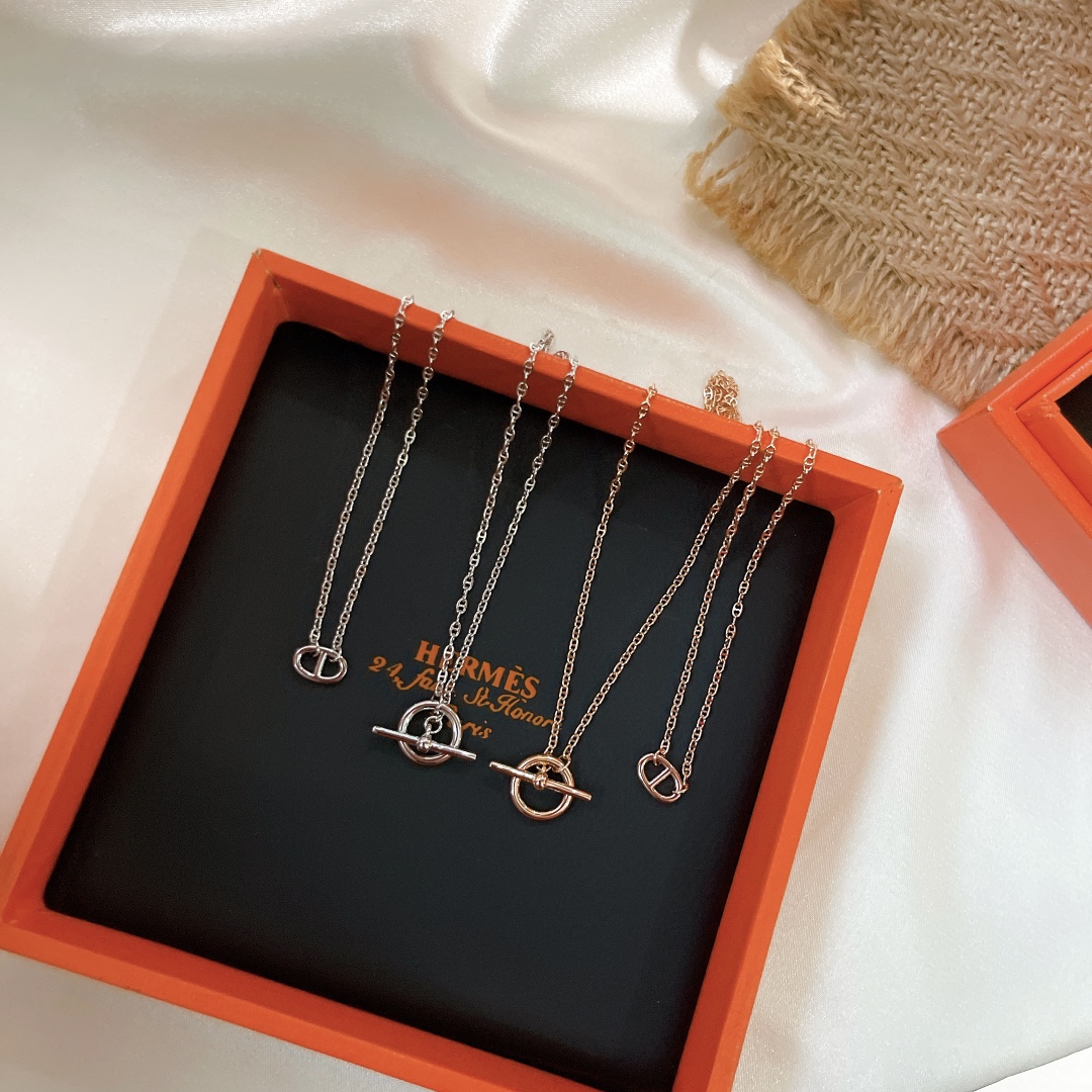 Hermes Jewelry Necklaces & Pendants Platinum Rose Gold Polishing Unisex 925 Silver