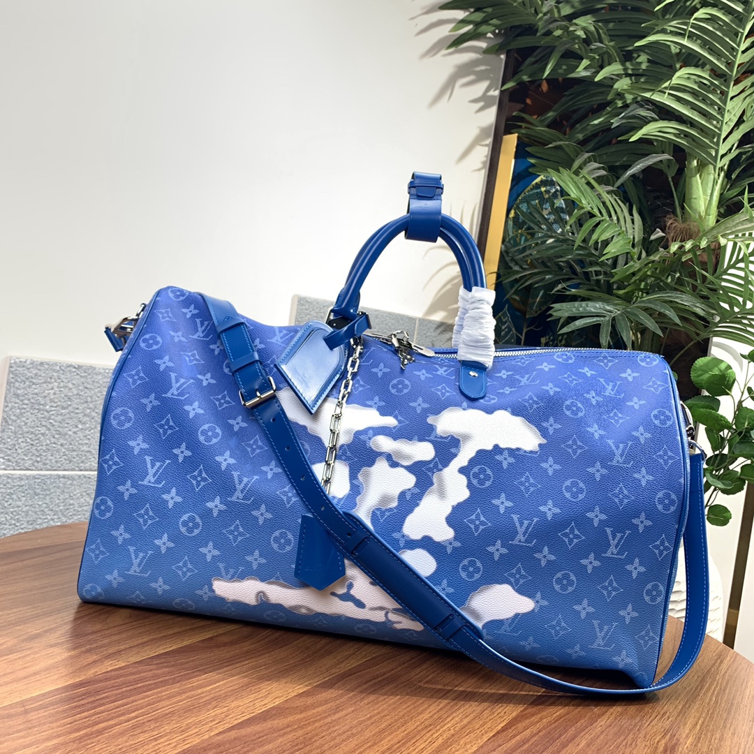 Louis Vuitton LV Keepall Travel Bags Blue Monogram Canvas M45428