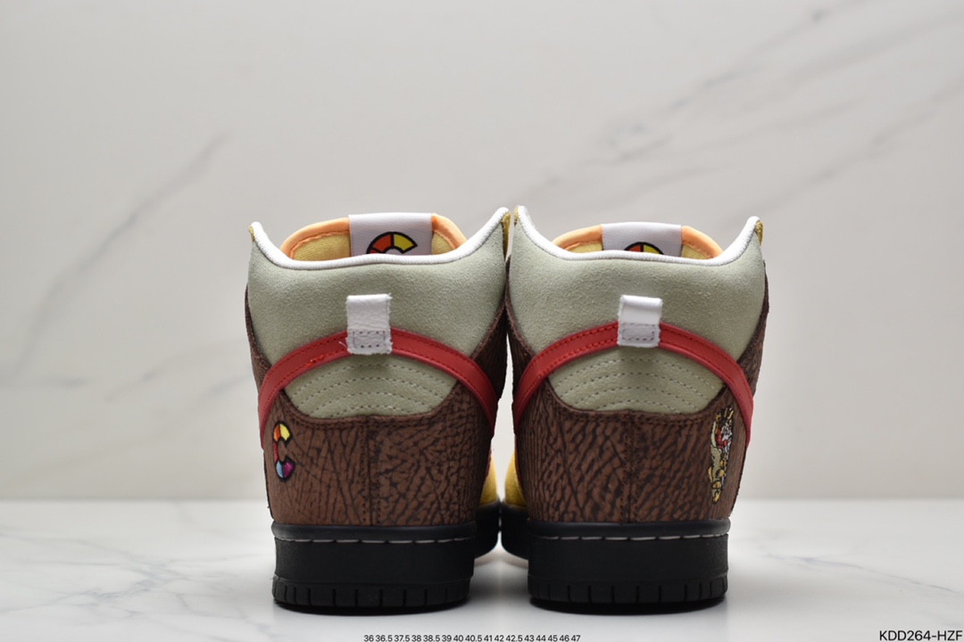 450 Color Skates x Nike SB Dunk High ”Kebab and Destroy”扣篮系列高帮休闲运动滑板板鞋“麂皮红黄棕烤肉卷饼”  CZ2205-700
