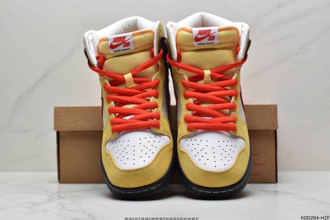 450 Color Skates x Nike SB Dunk High ”Kebab and Destroy”扣篮系列高帮休闲运动滑板板鞋“麂皮红黄棕烤肉卷饼”  CZ2205-700