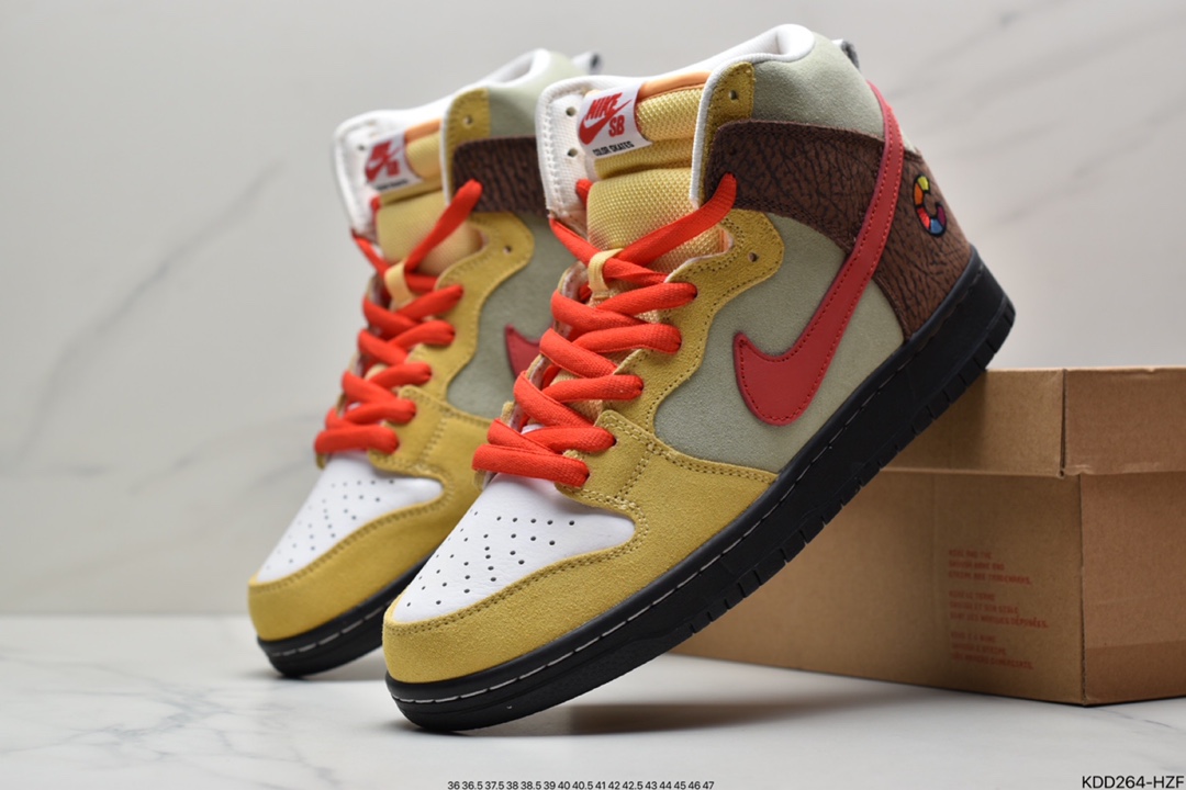 450 Color Skates x Nike SB Dunk High ”Kebab and Destroy”扣篮系列高帮休闲运动滑板板鞋“麂皮红黄棕烤肉卷饼”  CZ2205-700