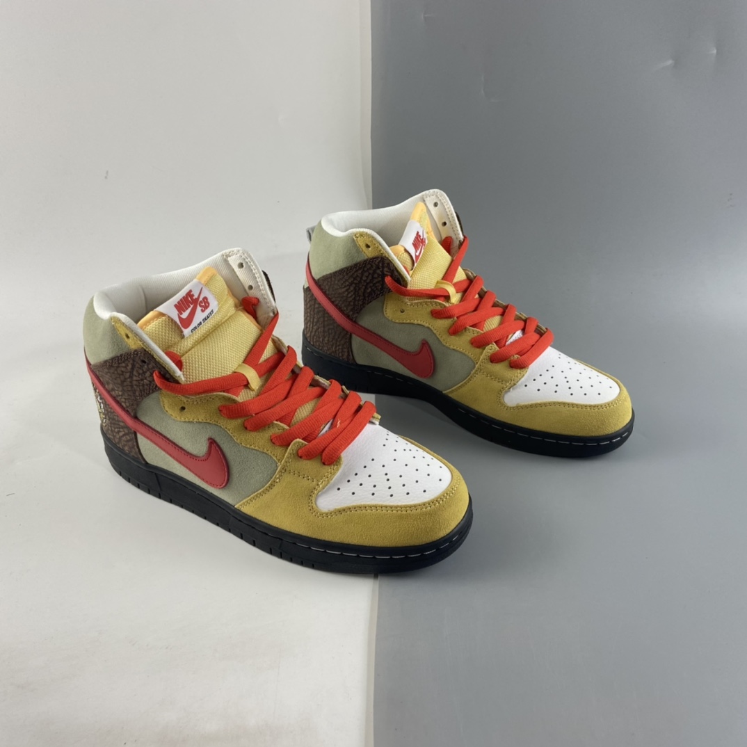 P450  Color Skates x Nike SB Dunk High 烤肉卷饼 黄棕红 CZ2205-700