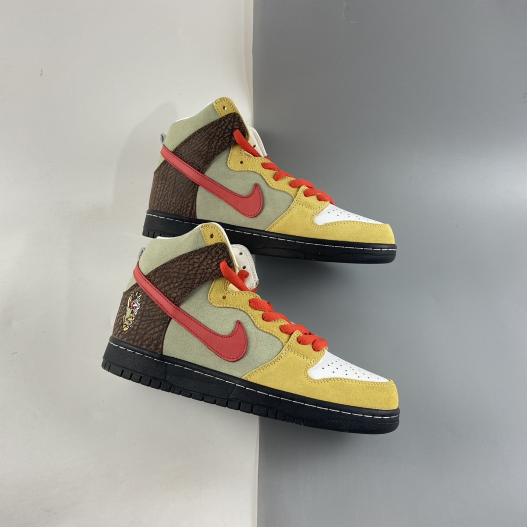 P450  Color Skates x Nike SB Dunk High 烤肉卷饼 黄棕红 CZ2205-700