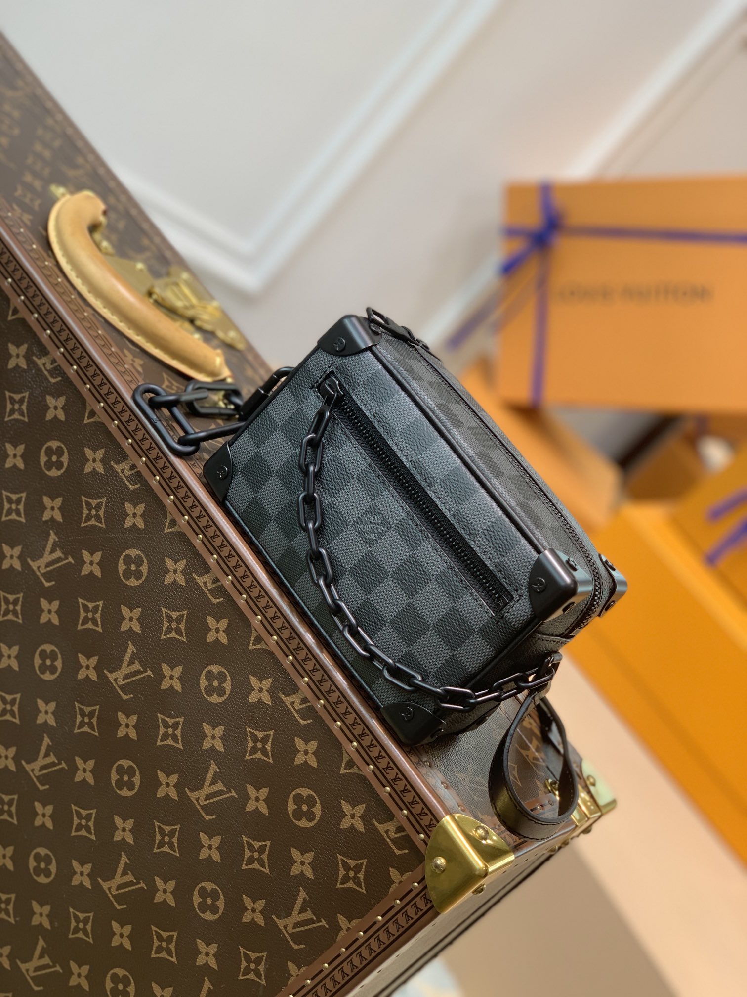 Louis Vuitton LV Soft Trunk Store
 Bags Handbags Black Grid Printing Resin Mini M44480