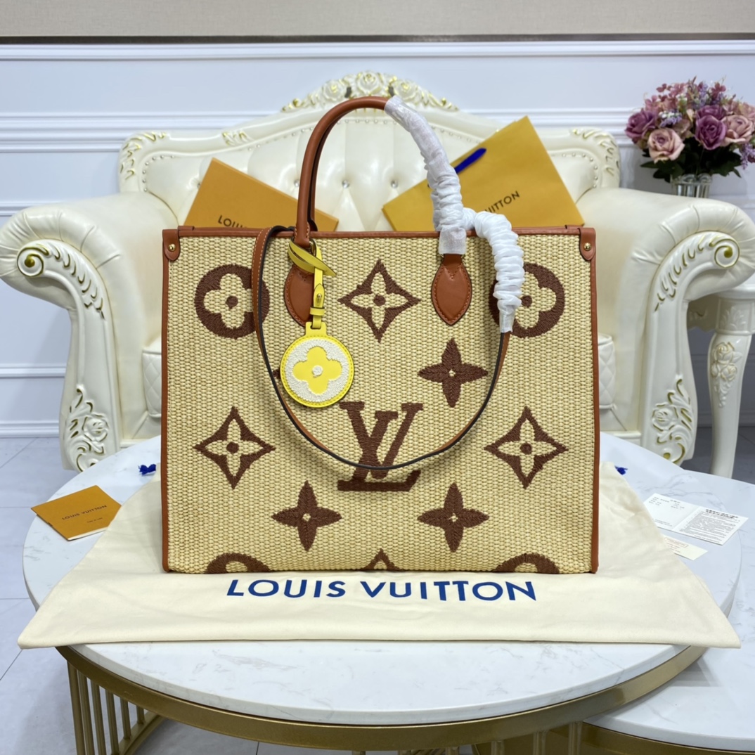 Louis Vuitton LV Onthego Tote Bags Top Quality Website
 Embroidery Cotton Fabric Raffia Beach M57723
