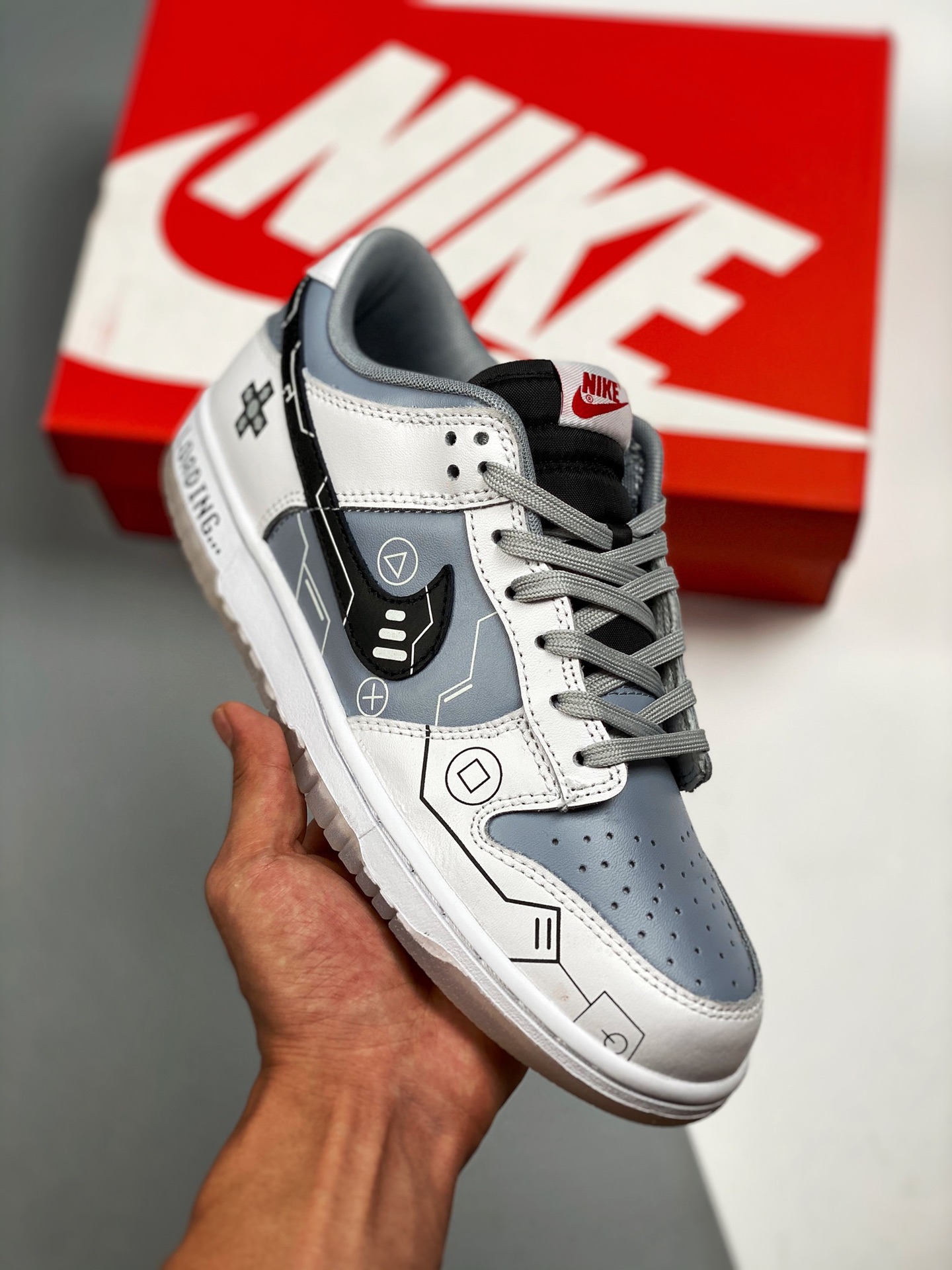 Apoya el pago contra reembolso 2 Nike Dunk Low gris videojuego, botones tridimensionales, material de capa superior ori…