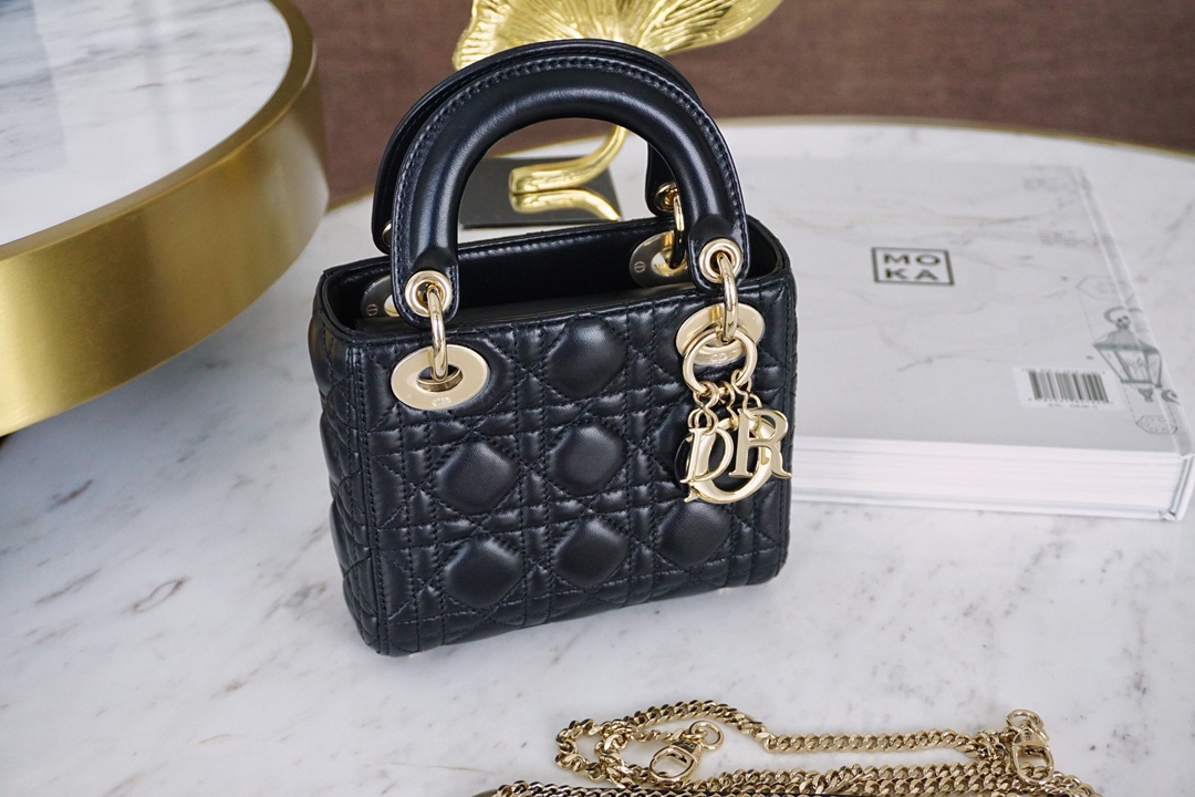 Dior Lady Handbags Crossbody & Shoulder Bags 7 Star Quality Designer Replica
 Black Gold Hardware Lambskin Sheepskin