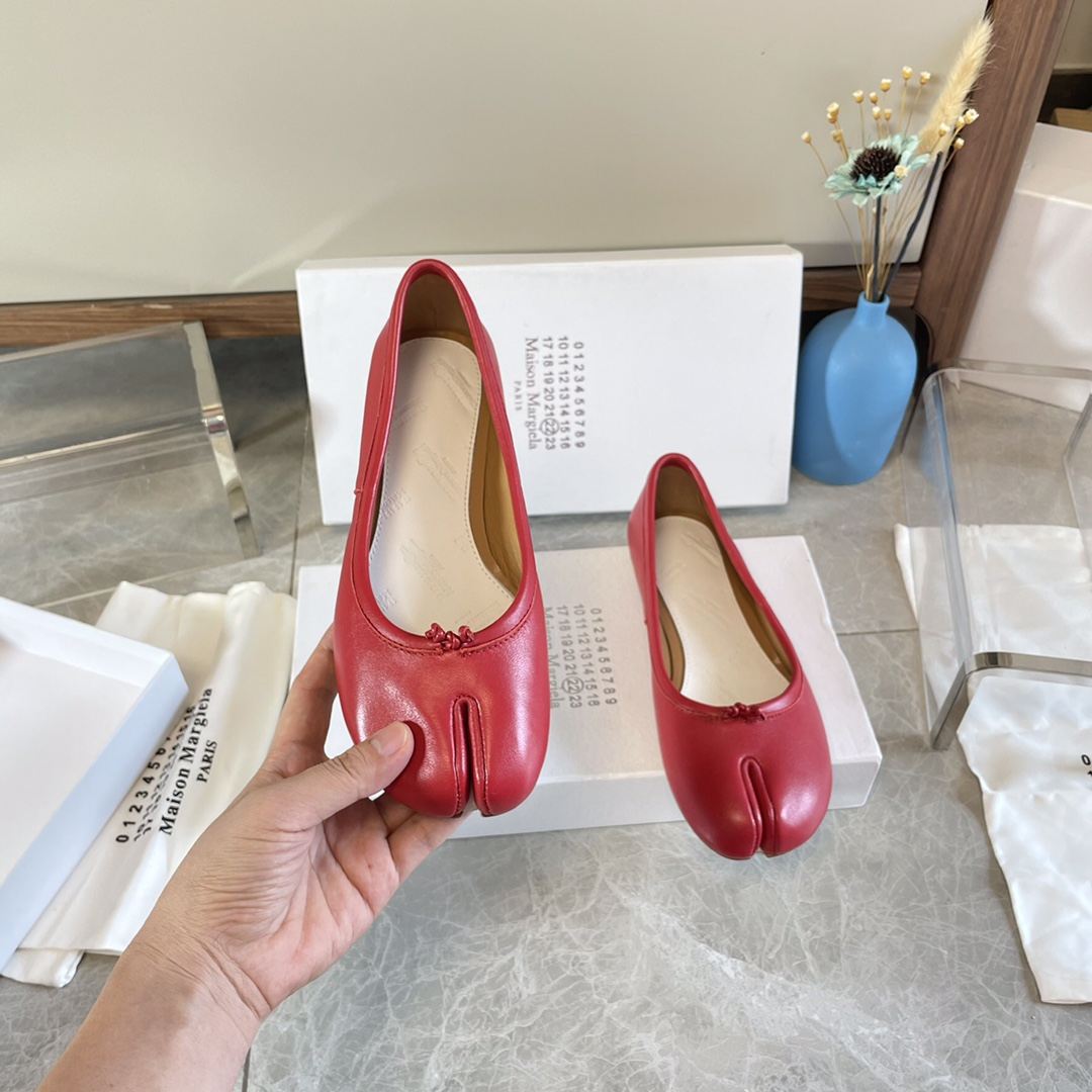 Maison Margiela Tabi Ballerina Flats Red Leather Split Toe Shoes 2 i1627293812 90 5