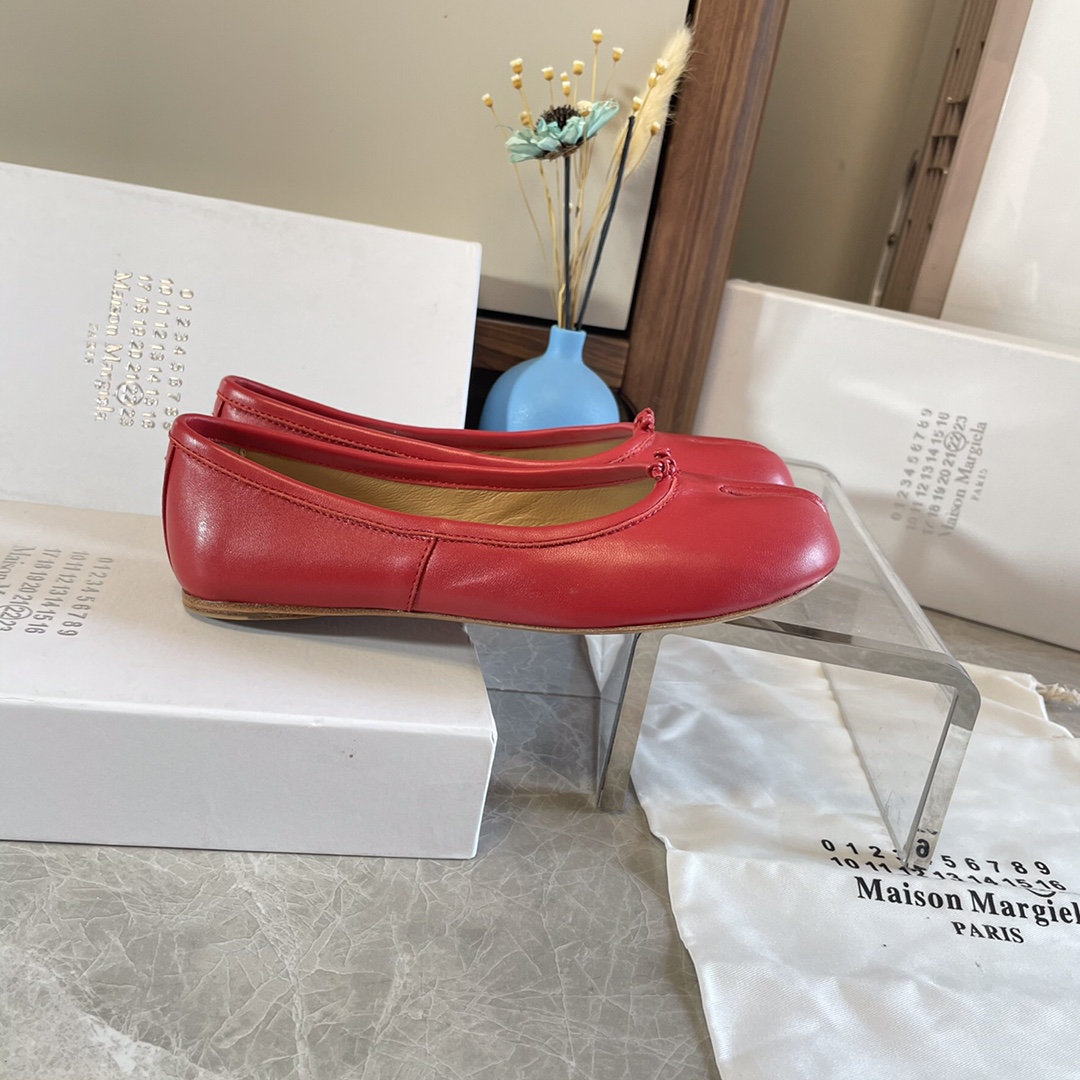 Maison Margiela Tabi Ballerina Flats Red Leather Split Toe Shoes 8 i1627293812 9294 6