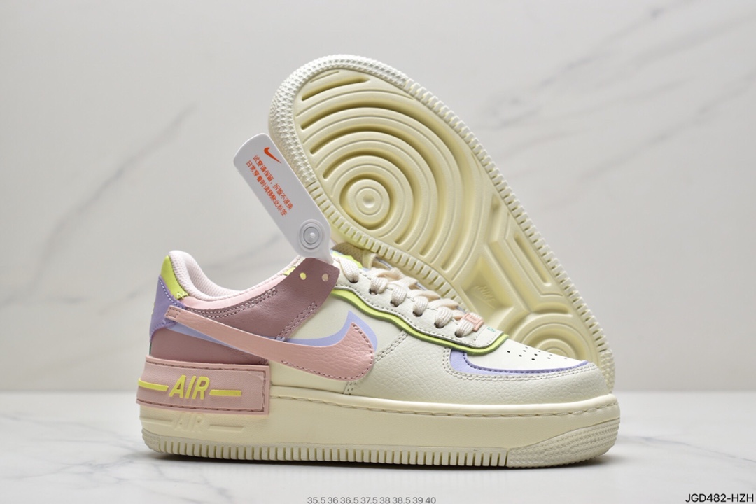 180 耐克Nike WMNS Air Force 1 Shadow 马卡龙空军一号轻量增高低帮百搭板鞋 CI0919-100