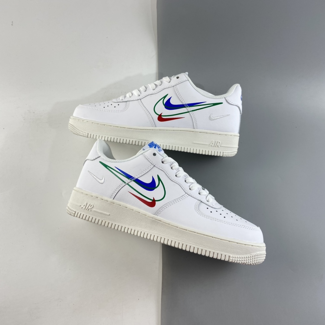 P200  Nk Air Force 1 Low ”Multi Swoosh” 空军一号全白多彩勾低帮休闲板鞋 DM9096-101