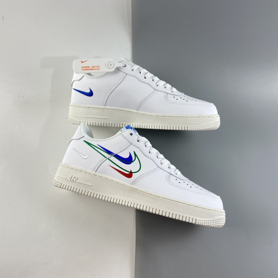 P200  Nk Air Force 1 Low ”Multi Swoosh” 空军一号全白多彩勾低帮休闲板鞋 DM9096-101