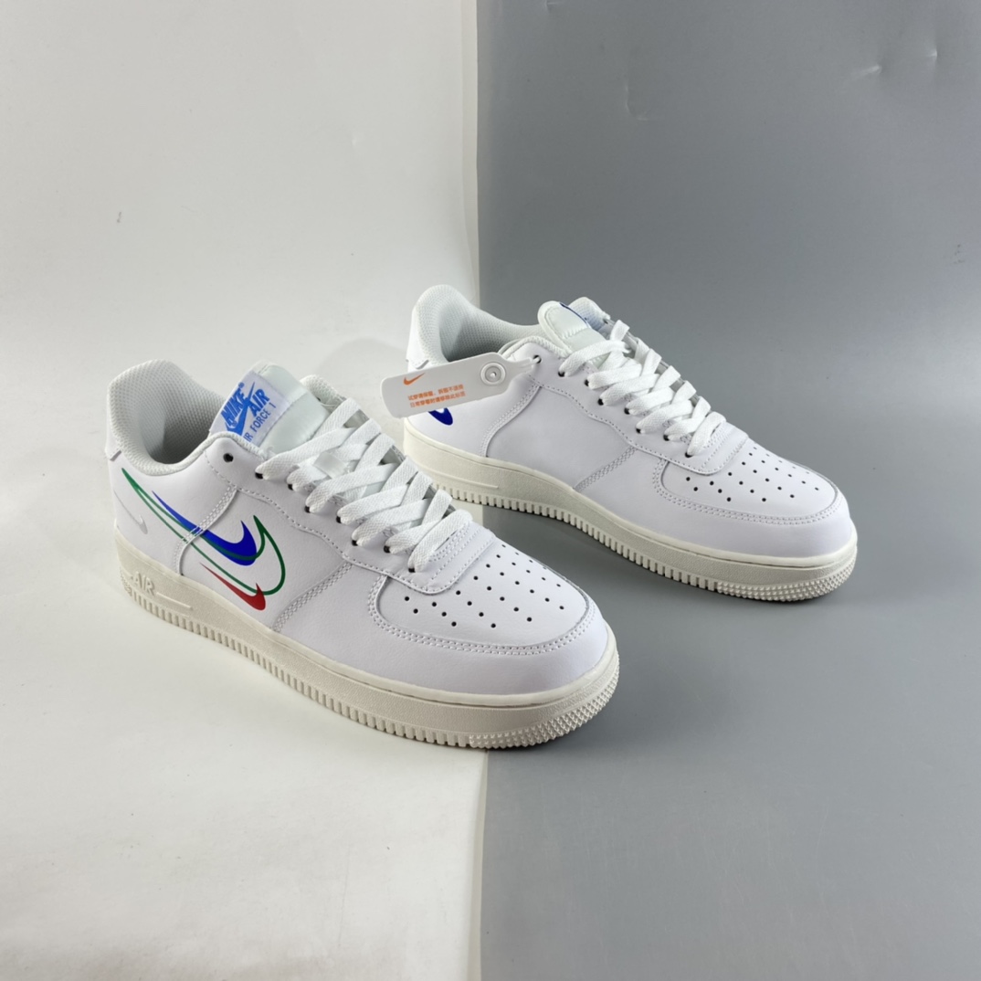 P200  Nk Air Force 1 Low ”Multi Swoosh” 空军一号全白多彩勾低帮休闲板鞋 DM9096-101