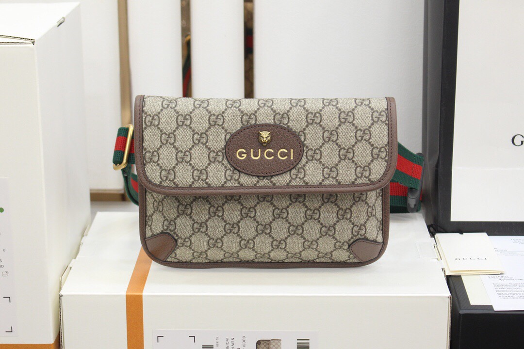 GUCCI поясная сумка с головой тигра, красно-зелёная лента, комбинированная