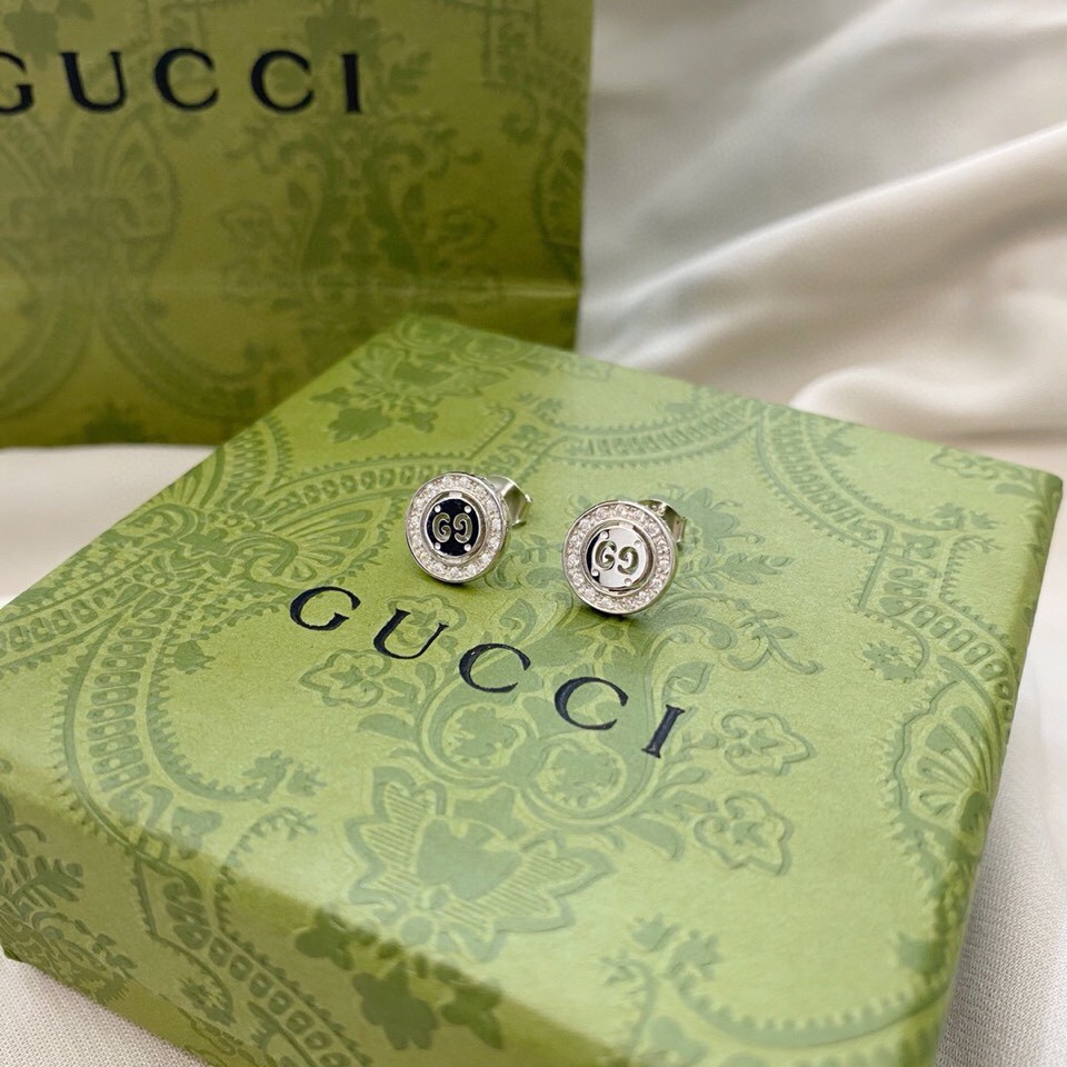 NO:102357,Gucci 925 sterling silver double G with diamond simple earrings, Gucci studs, gucci, gucci, pure silver19860909Gucci古驰925纯银双G带钻简约耳钉,古驰耳钉,gucci,gucci,pure silver,Jewelry