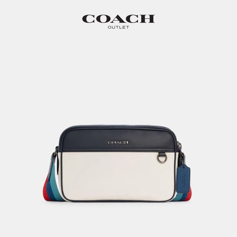 Coach 新款双拉4147拼色。coach/蔻驰奥莱新款男士休闲 单肩斜挎方块相机包 尺寸25.15