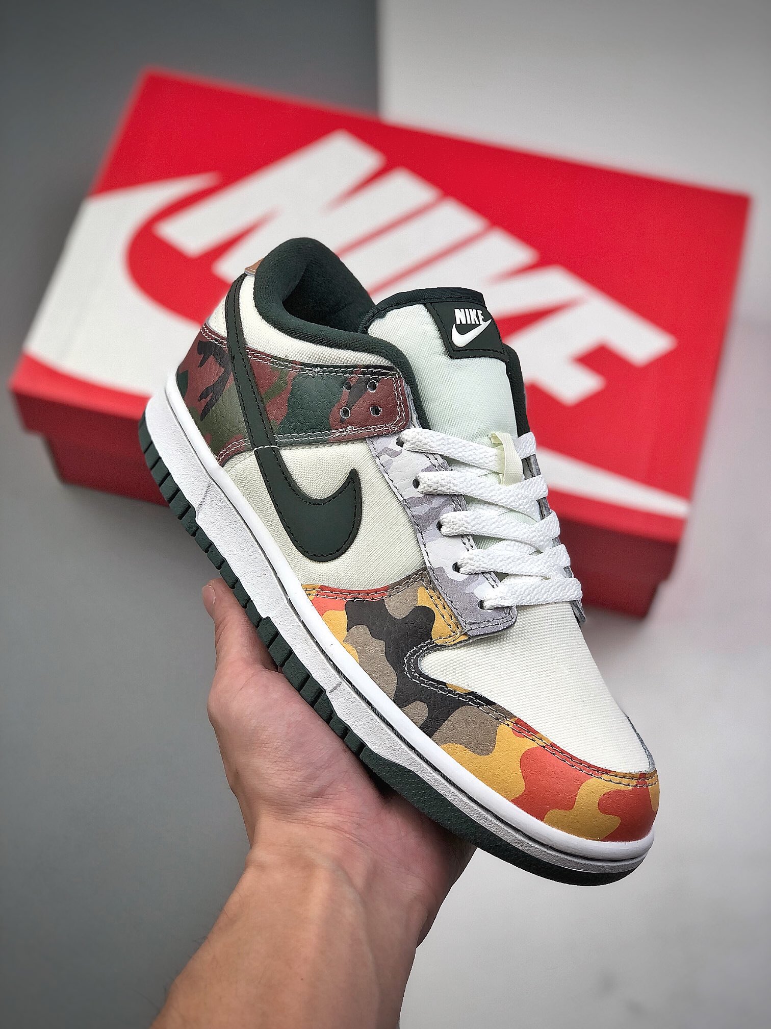 Nk Dunk Low Camuflaje multicolor, desarrollado con horma y cartón originales, material de cuero de segunda capa de bece…