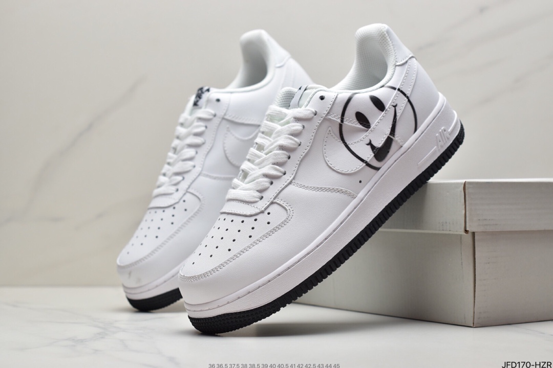 170 耐克Nike Air Force 1 GS ”Have a Nike Day” 空军一号经典百搭休闲运动板鞋“白黑笑脸”  BQ9044-100