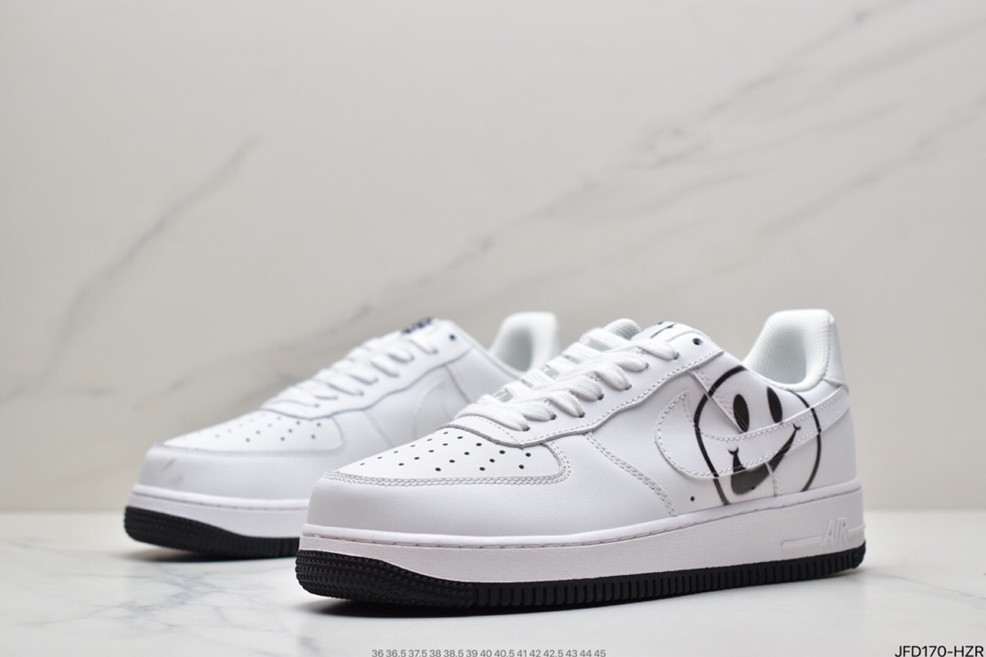 170 耐克Nike Air Force 1 GS ”Have a Nike Day” 空军一号经典百搭休闲运动板鞋“白黑笑脸”  BQ9044-100