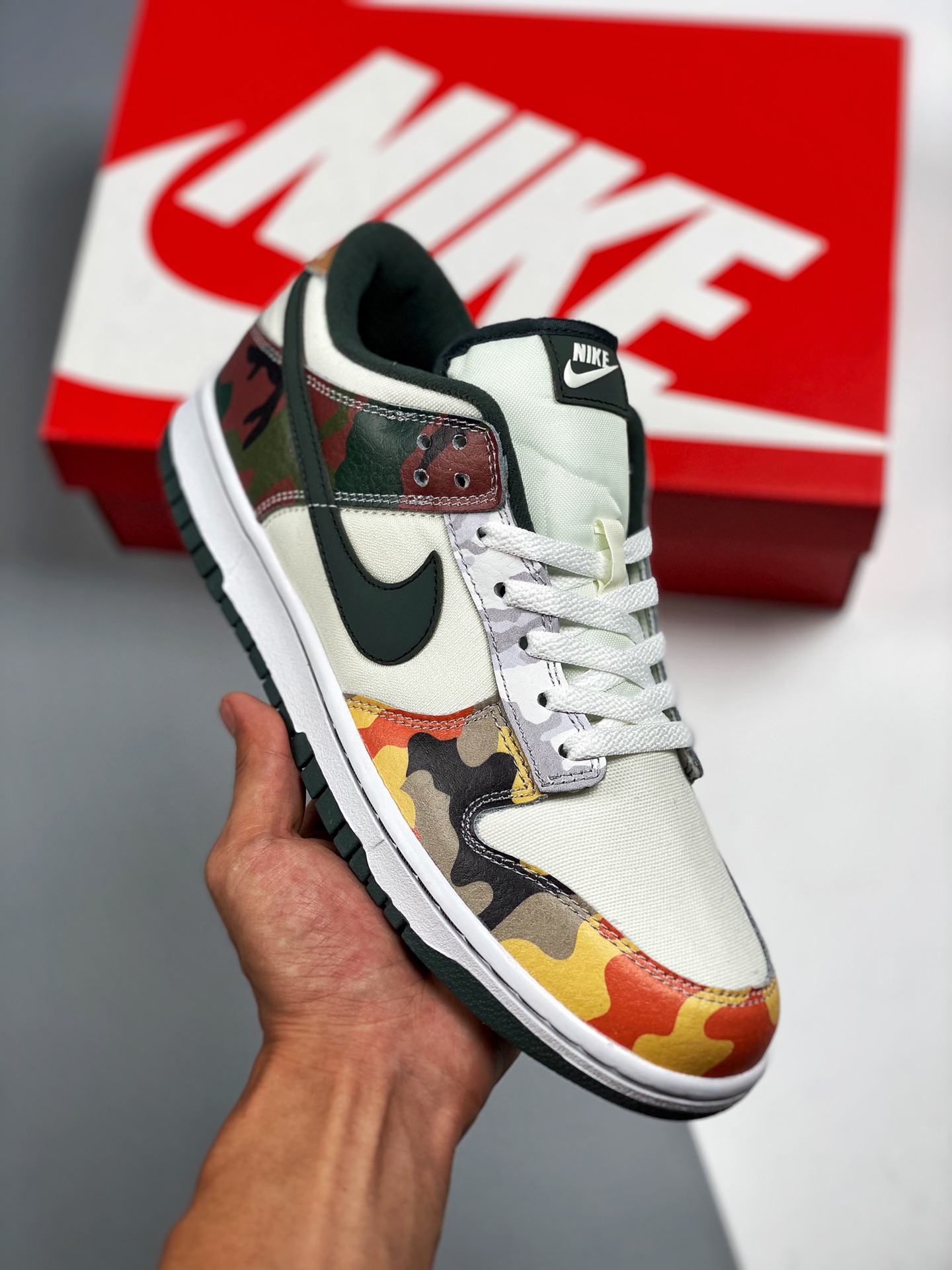 Apoyo para tienda 3 Nk SB Dunk Low "Sail Multi-Camo" camuflaje asimétrico yin-yang, producción de fábrica gra…