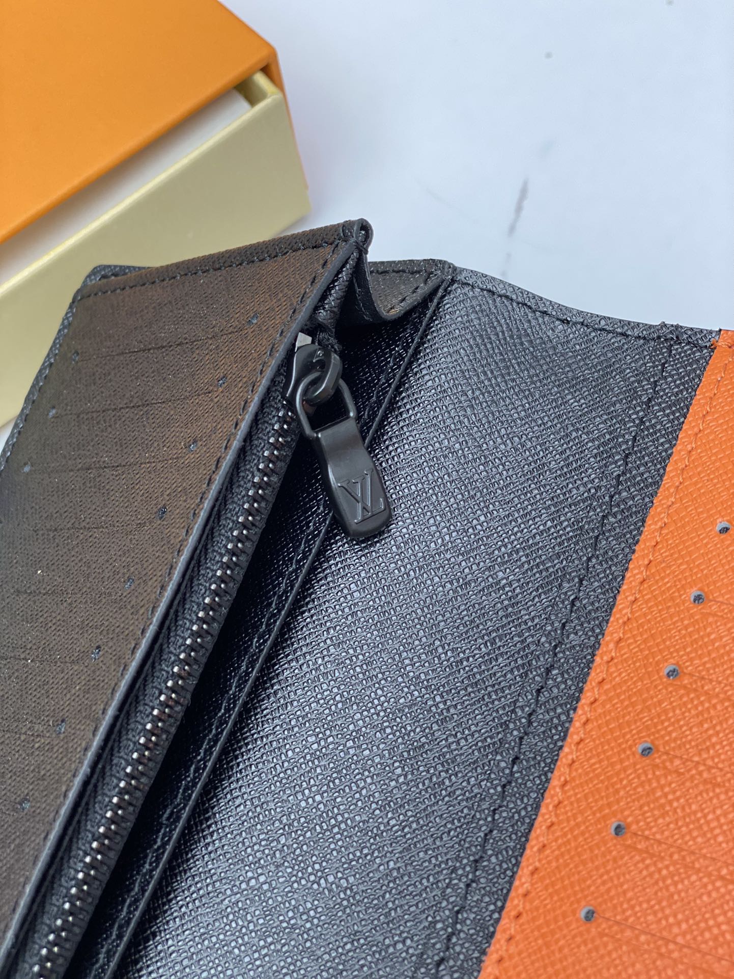 Close-up of wallet stitching detail
