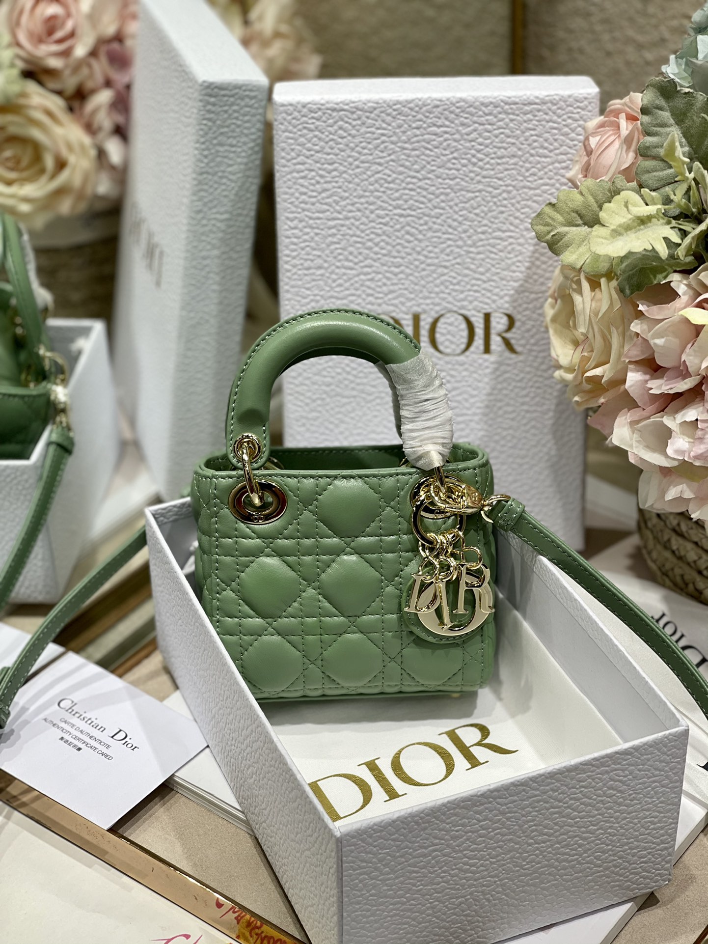 Dior Lady Handbags Crossbody & Shoulder Bags for sale online
 Black Gold Green Sheepskin Mini
