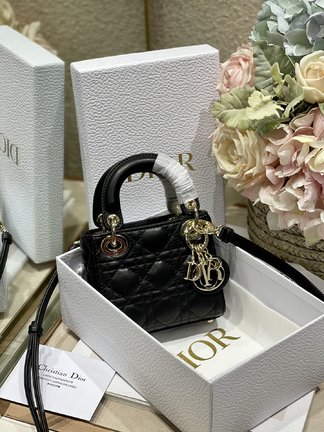 Dior Lady Handbags Crossbody & Shoulder Bags Black Gold Sheepskin Mini