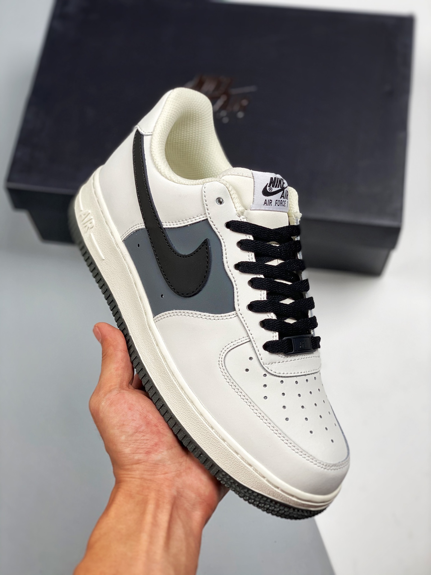 Apoya tienda 3 Air Force 1 crema y gris carbón combinado, horma y plantilla originales, estilo auténtico de Air Force, …