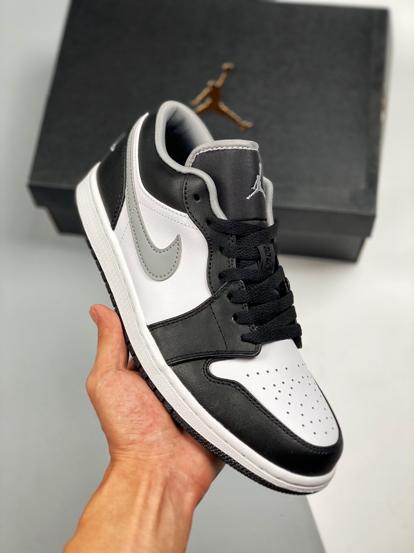 Apoyo en tienda 3 Versión que pasa la autenticación Air Jordan 1 Low gris, blanco y negro, sombra, la mejor caña baja d…