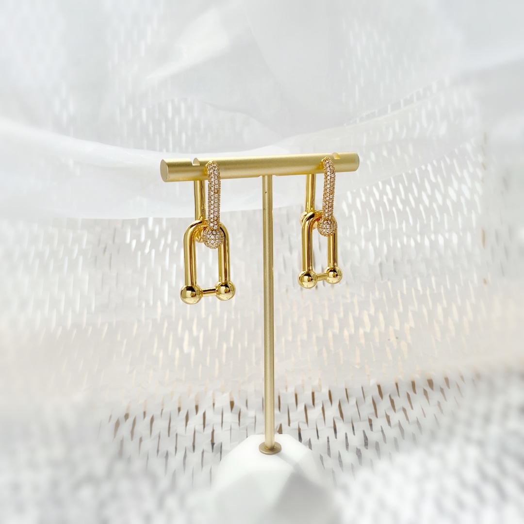 Tiffany & Co. TFN蒂芙尼前卫 半边镶钻竹节大号耳环 黄铜材料厚金电镀18K金 金银2个色 带标与无标两种 耳环:长约3