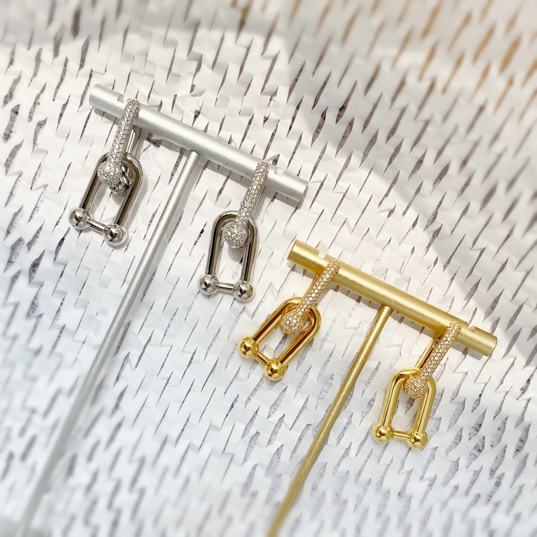 Tiffany & Co. TFN蒂芙尼前卫 半边镶钻竹节大号耳环 黄铜材料厚金电镀18K金 金银2个色 带标与无标两种 耳环:长约3