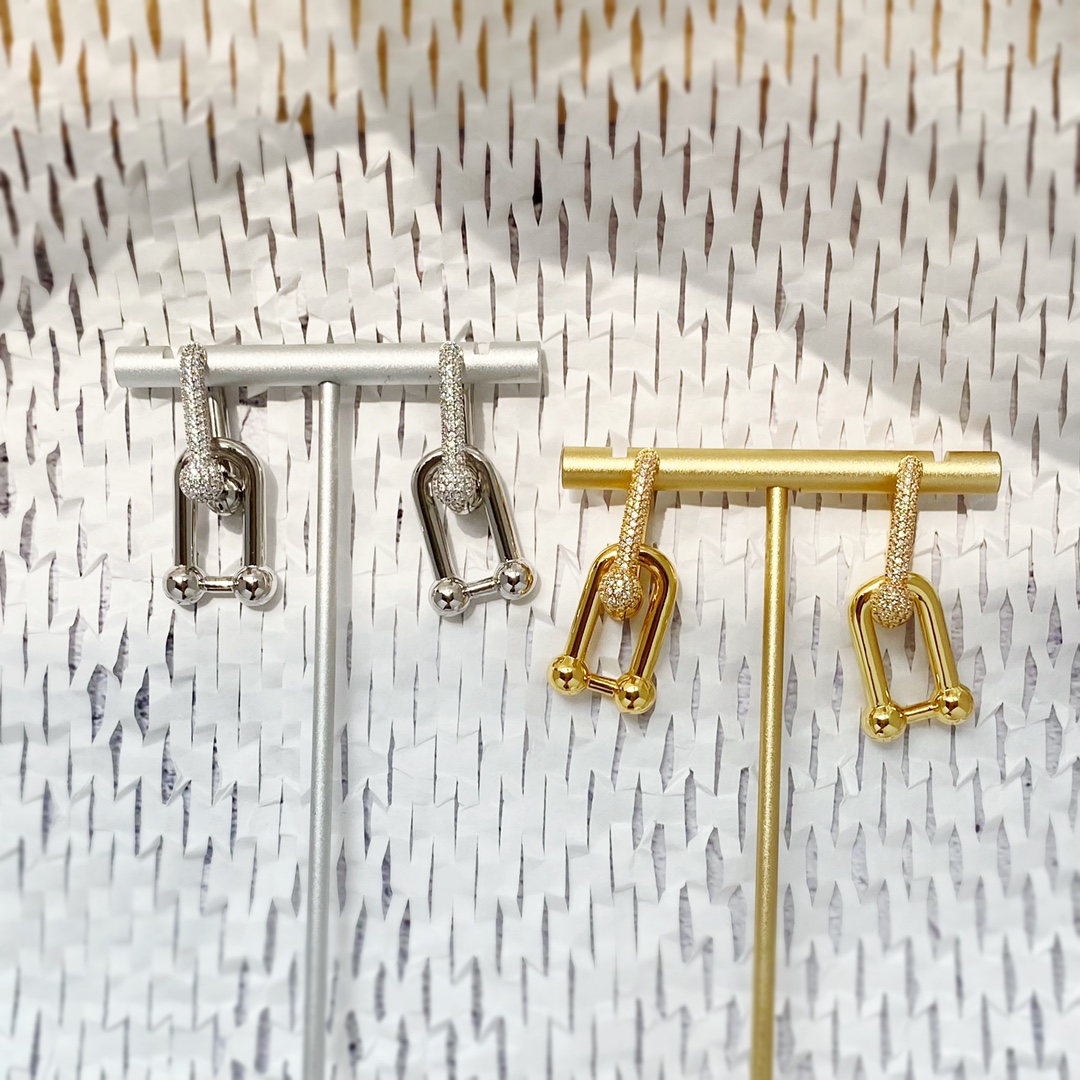 Tiffany & Co. TFN蒂芙尼前卫 半边镶钻竹节大号耳环 黄铜材料厚金电镀18K金 金银2个色 带标与无标两种 耳环:长约3