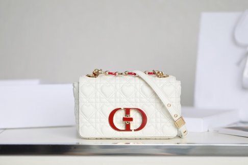 Dior Caro Bags Handbags Cheap Replica White Embroidery Cowhide Chains