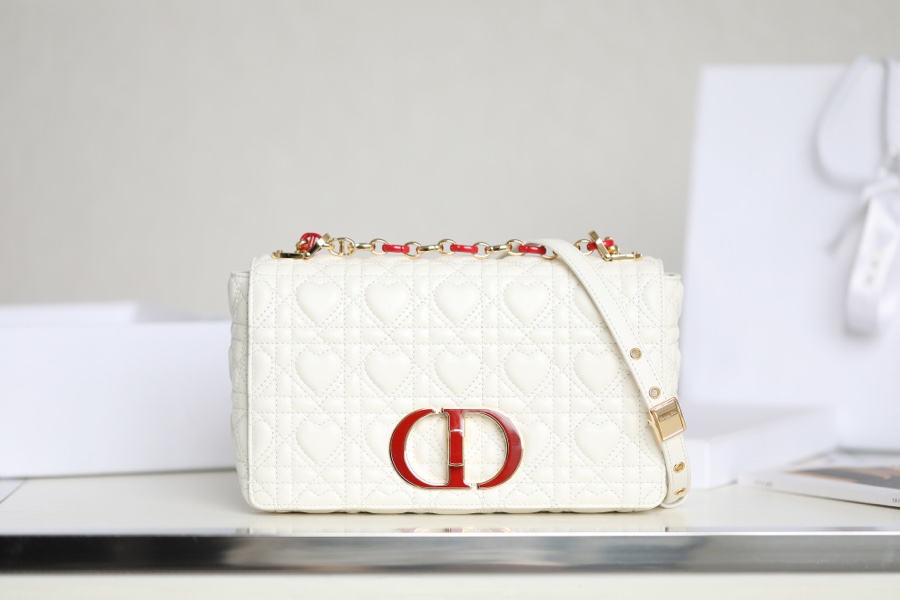 Dior Caro Bags Handbags White Embroidery Cowhide Chains