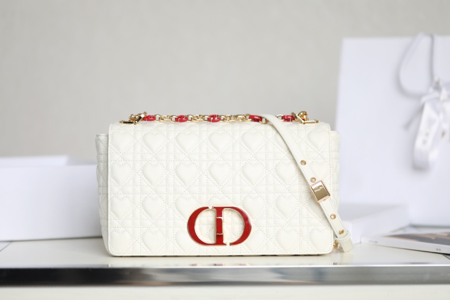 Dior Caro AAAAA+
 Bags Handbags White Embroidery Cowhide Chains