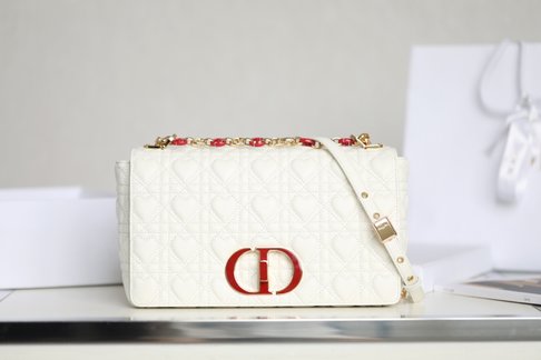 Dior Caro AAAAA+ Bags Handbags White Embroidery Cowhide Chains
