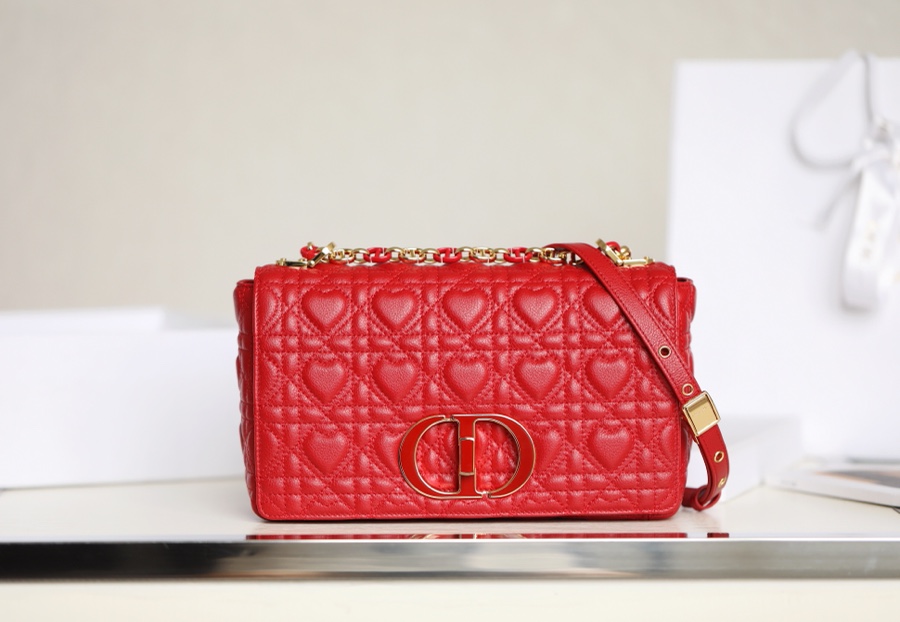 Dior Caro Perfect 
 Bags Handbags Red Embroidery Cowhide Chains