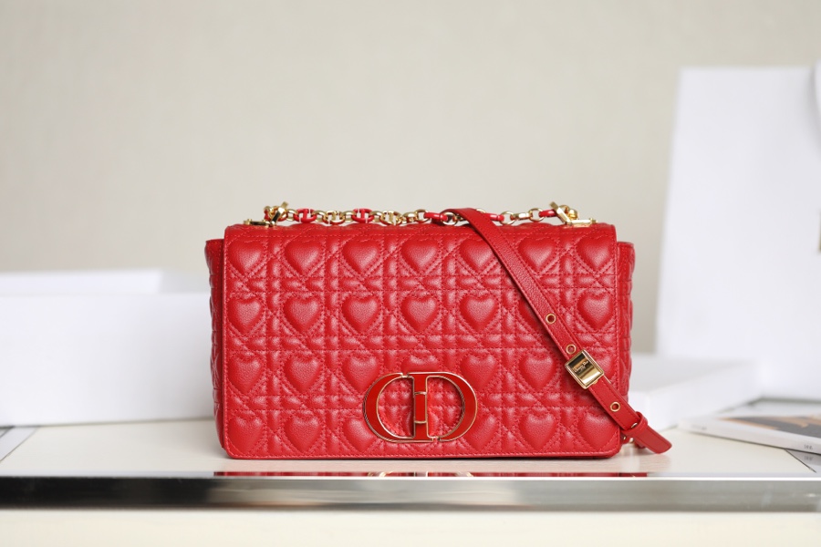 Dior Caro Bags Handbags Red Embroidery Cowhide Chains