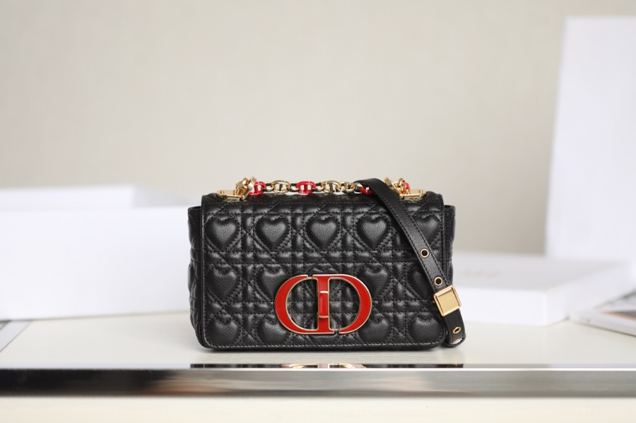 Dior Caro Bags Handbags Black Embroidery Cowhide Chains
