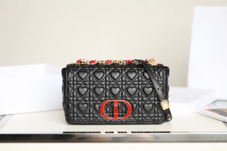 Dior Caro Bags Handbags Black Embroidery Cowhide Chains