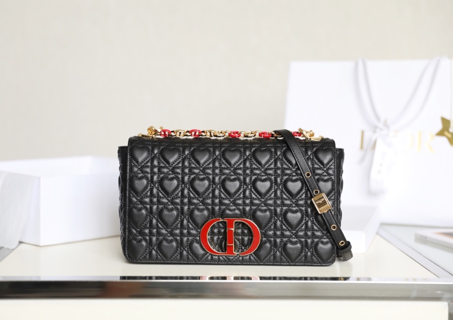 China Sale
 Dior Caro Bags Handbags Same as Original
 Black Embroidery Cowhide Chains