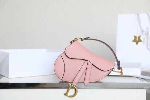 Luxury 7 Star Replica Dior Saddle Saddle Bags Gold Pink Calfskin Cowhide