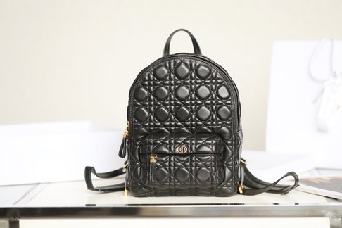Dior Bags Backpack Black Gold Sewing Vintage Sheepskin